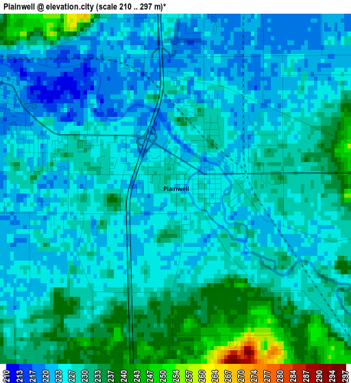 Plainwell elevation map