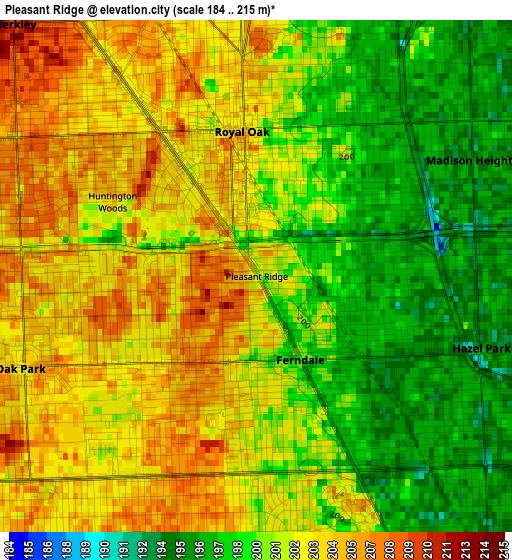 Pleasant Ridge elevation map