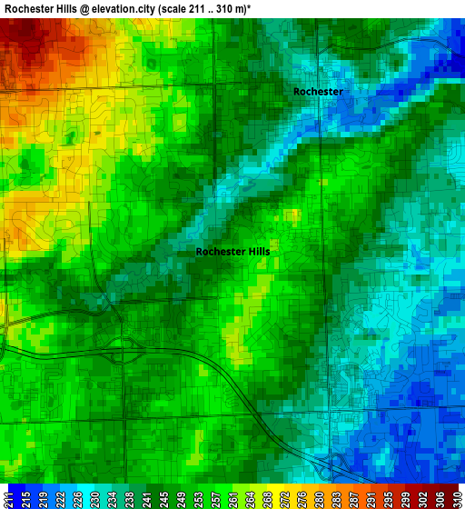 Rochester Hills elevation map