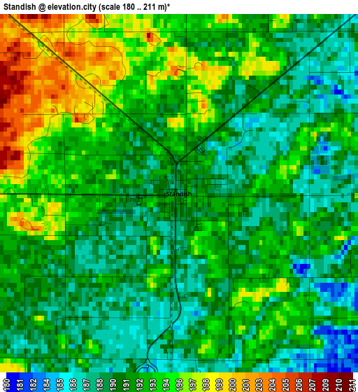 Standish elevation map