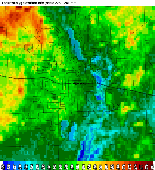 Tecumseh elevation map