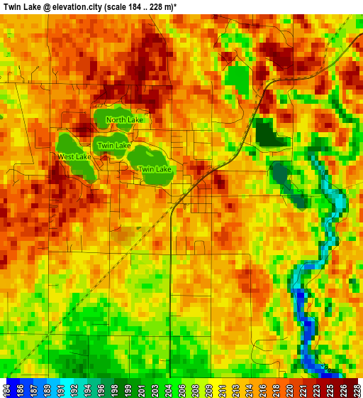 Twin Lake elevation map