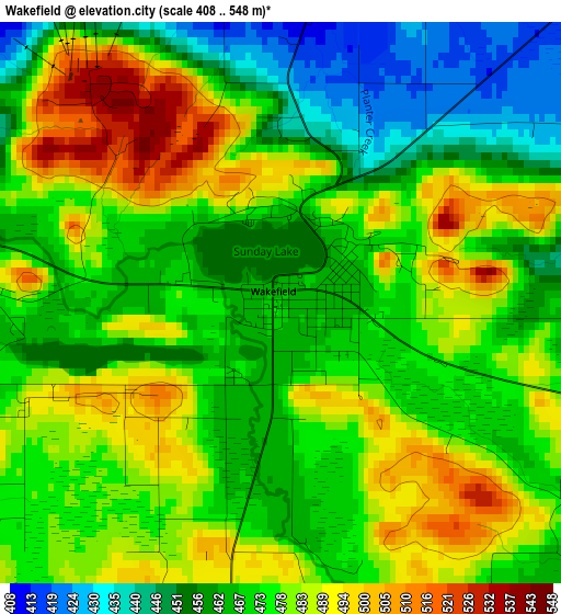 Wakefield elevation map