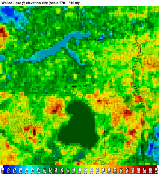 Walled Lake elevation map