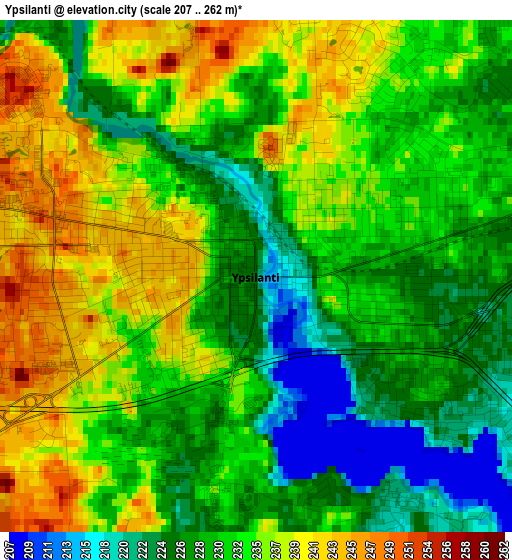 Ypsilanti elevation map