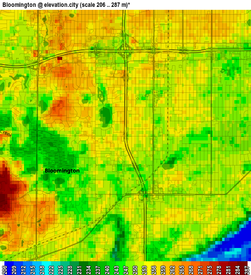 Bloomington elevation map