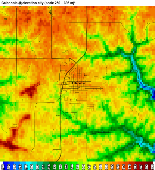 Caledonia elevation map