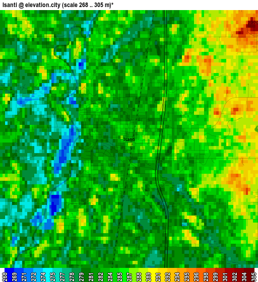 Isanti elevation map