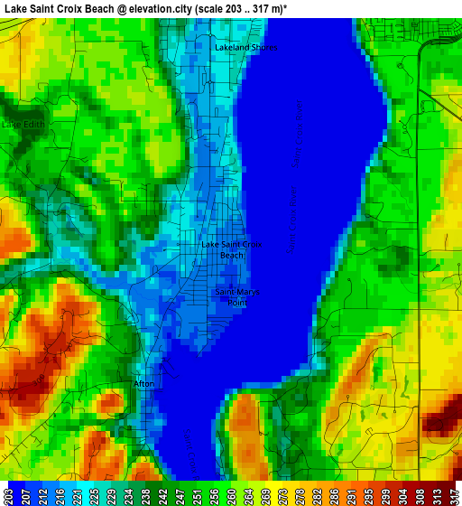 Lake Saint Croix Beach elevation map