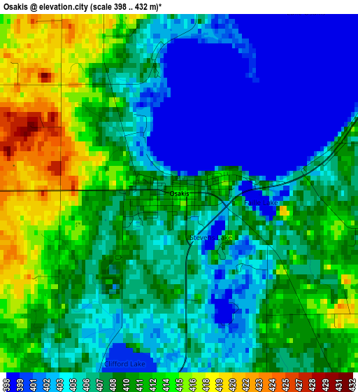 Osakis elevation map