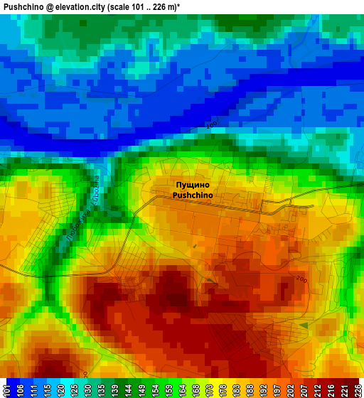 Pushchino elevation map