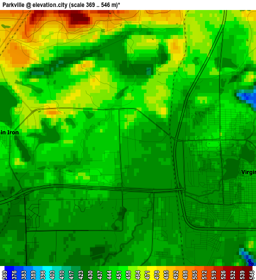 Parkville elevation map