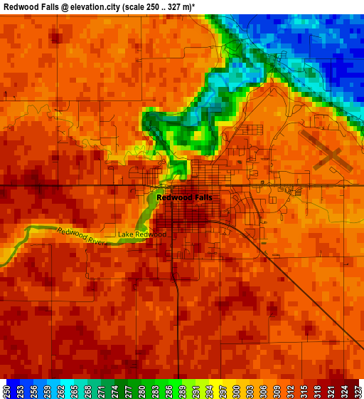 Redwood Falls elevation map