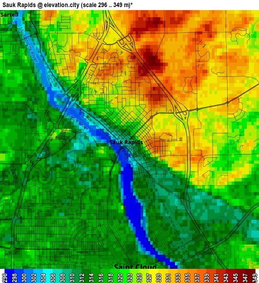 Sauk Rapids elevation map