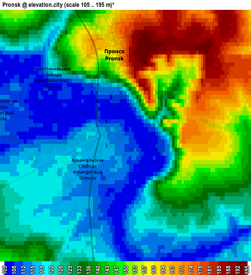 Pronsk elevation map