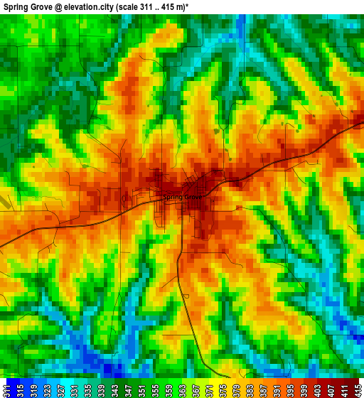 Spring Grove elevation map