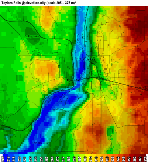 Taylors Falls elevation map