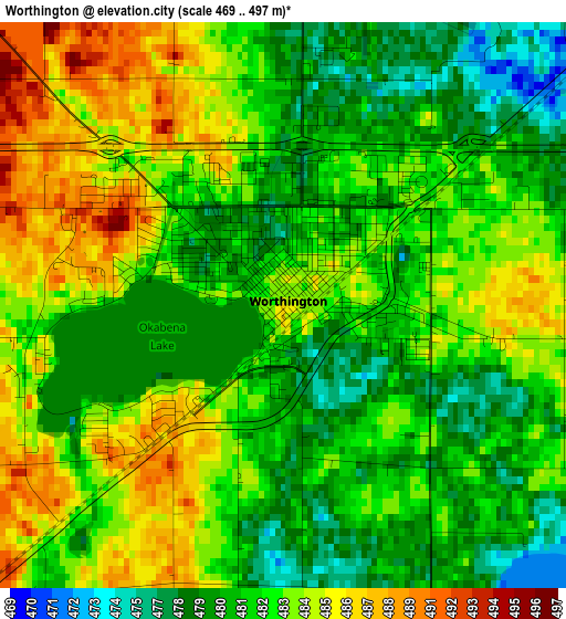 Worthington elevation map