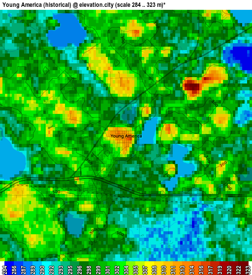 Young America (historical) elevation map