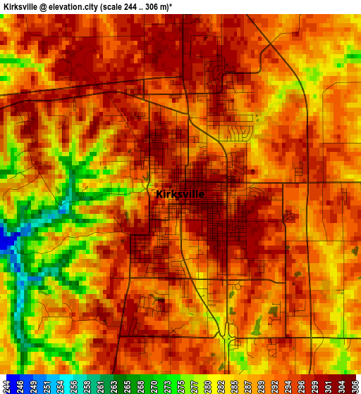 Kirksville elevation map