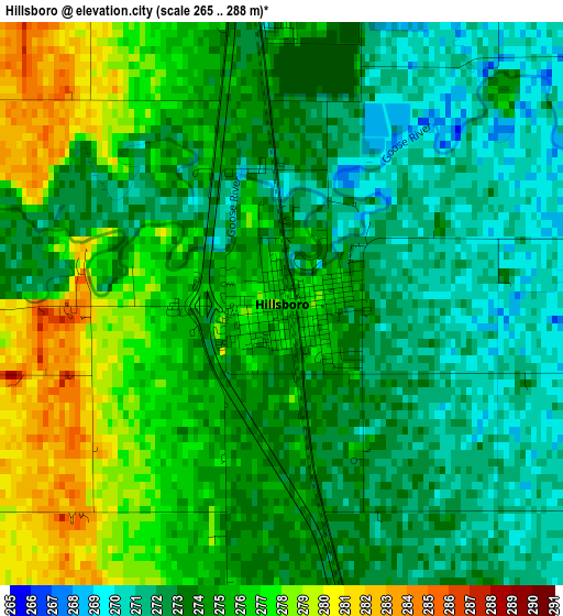 Hillsboro elevation map