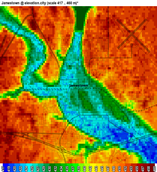 Jamestown elevation map