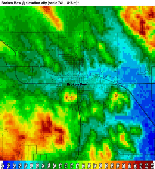 Broken Bow elevation map