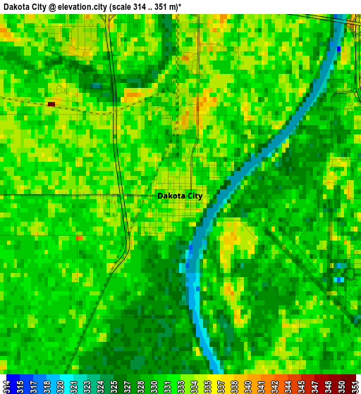 Dakota City elevation map