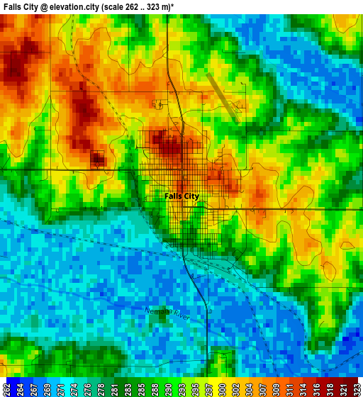 Falls City elevation map