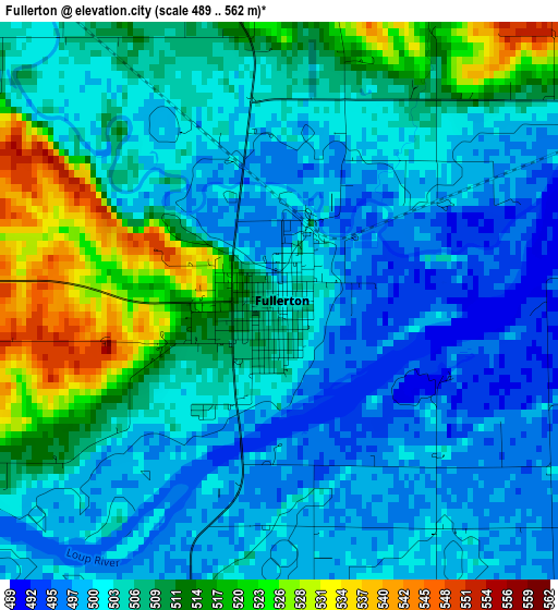 Fullerton elevation map