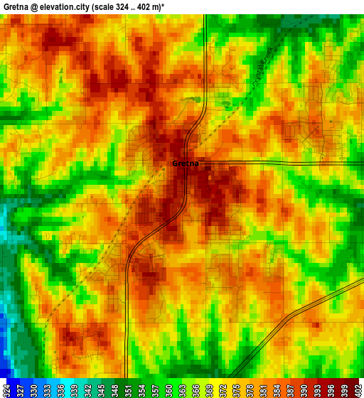 Gretna elevation map