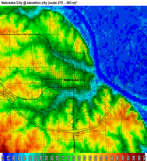 Nebraska City elevation map