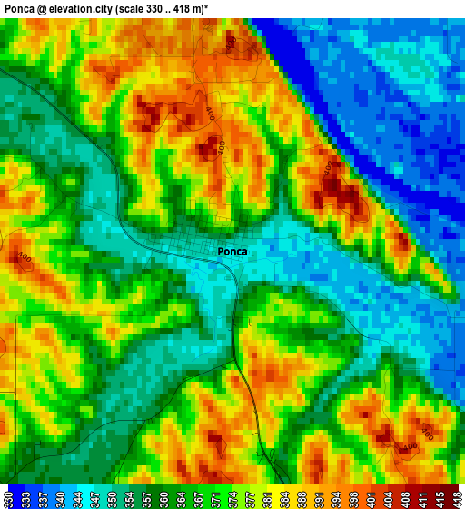 Ponca elevation map