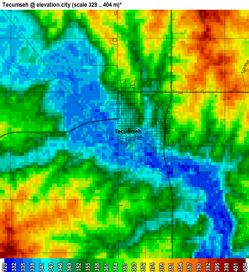 Tecumseh elevation map