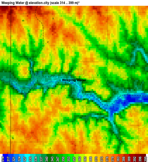 Weeping Water elevation map