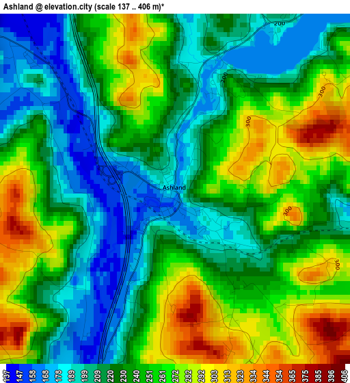 Ashland elevation map