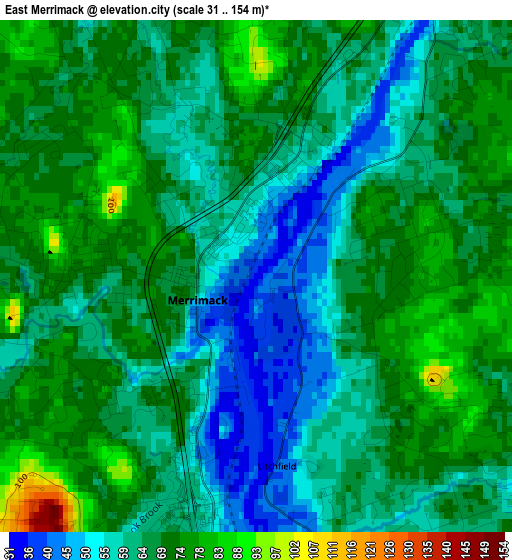 East Merrimack elevation map