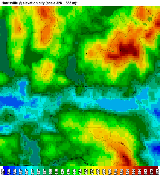 Harrisville elevation map