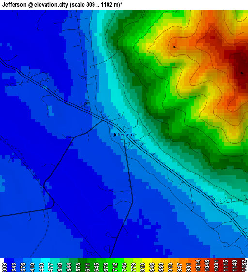 Jefferson elevation map