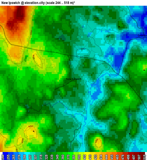 New Ipswich elevation map