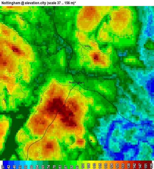 Nottingham elevation map