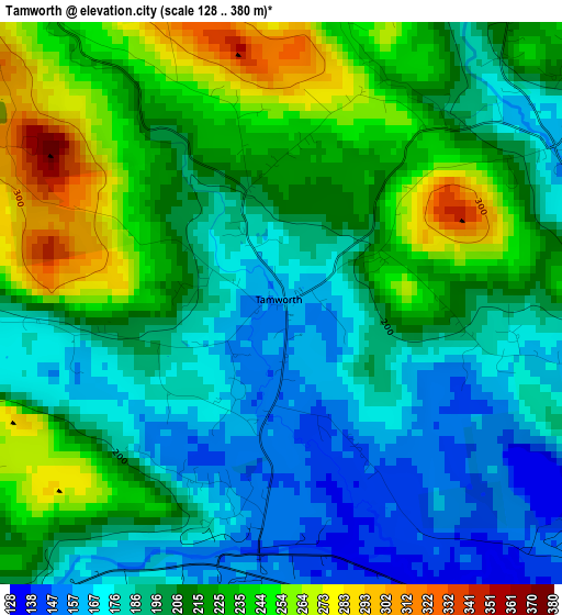 Tamworth elevation map