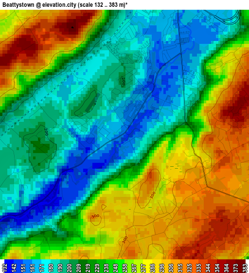 Beattystown elevation map