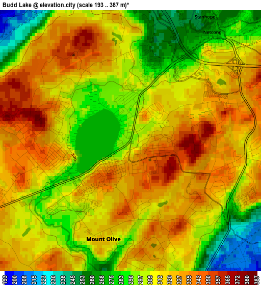 Budd Lake elevation map