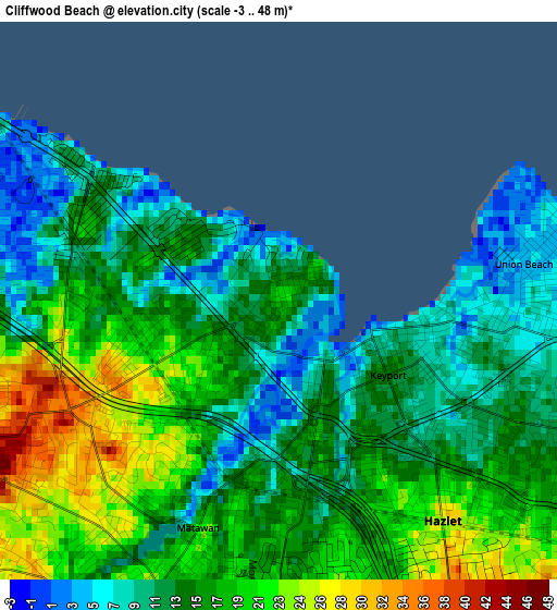 Cliffwood Beach elevation map