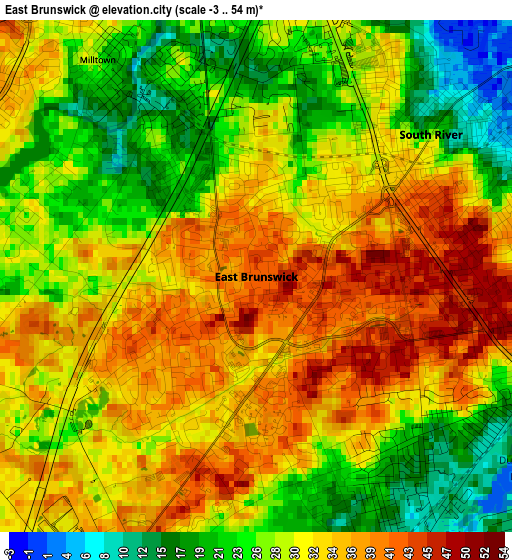 East Brunswick elevation map