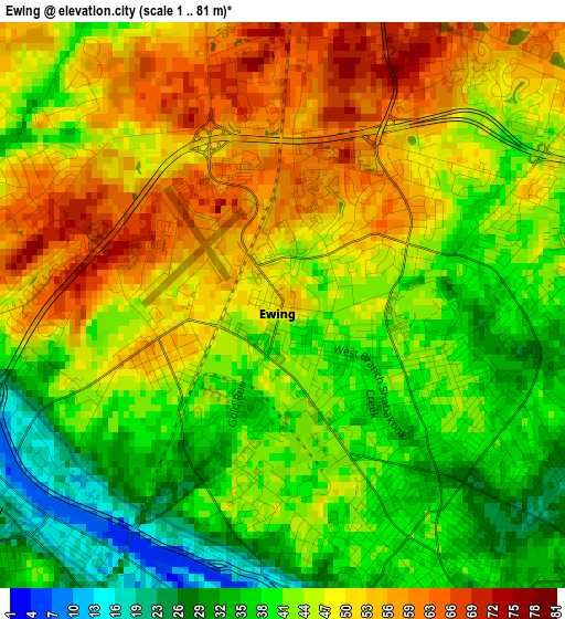 Ewing elevation map