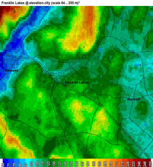 Franklin Lakes elevation map