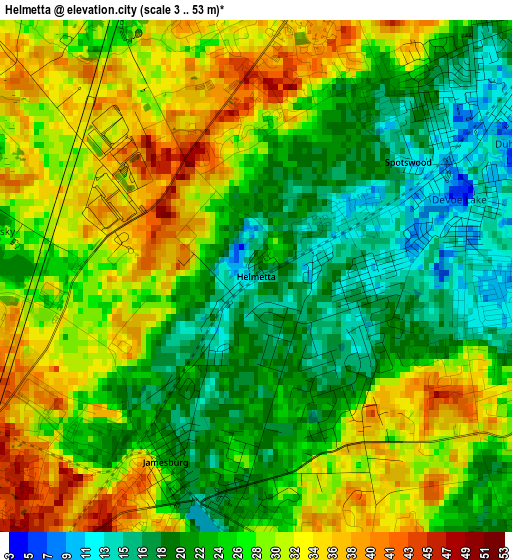 Helmetta elevation map