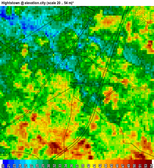 Hightstown elevation map